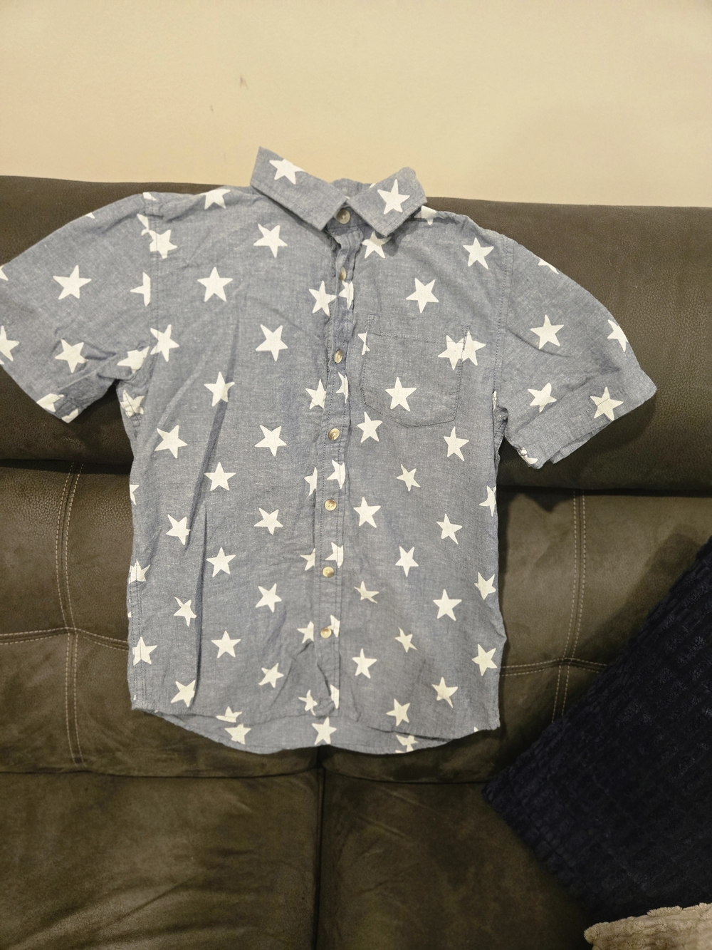 Cat & Jack Blue Short-Sleeve Button-Down with White Star Print